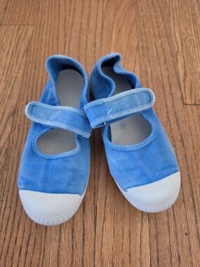Cienta Blue Canvas Mary Jane Sneakers with White Toe Girls Size EU 31